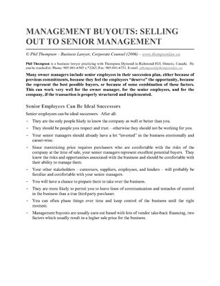 Picture of Management Buyouts - Selling Out to Senior Management