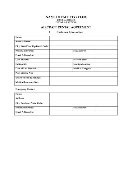 Picture of Aircraft Rental Agreement