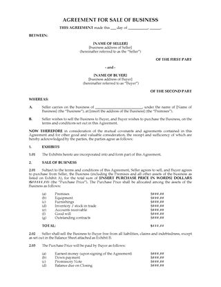 Picture of Australia Agreement for Sale of Business
