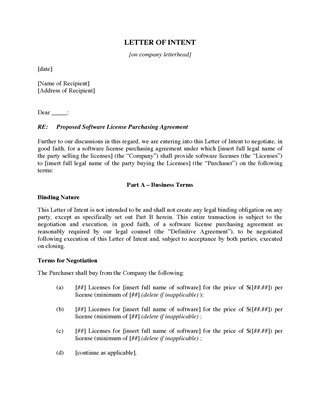 Picture of Letter of Intent to Purchase Software Licenses