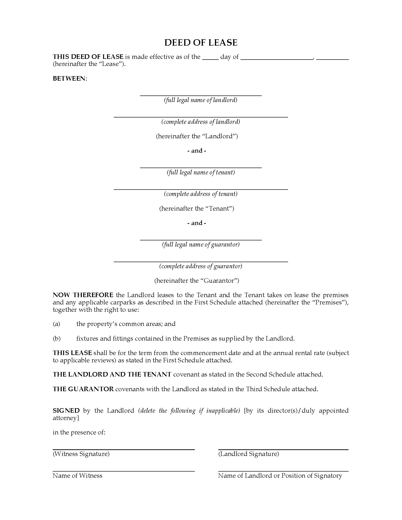 New Zealand Deed of Lease for Commercial Property  Legal Forms In rental agreement template new zealand