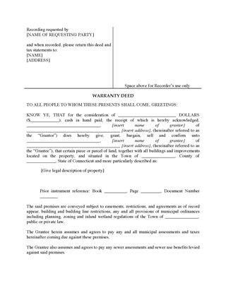 Picture of Connecticut Warranty Deed Form
