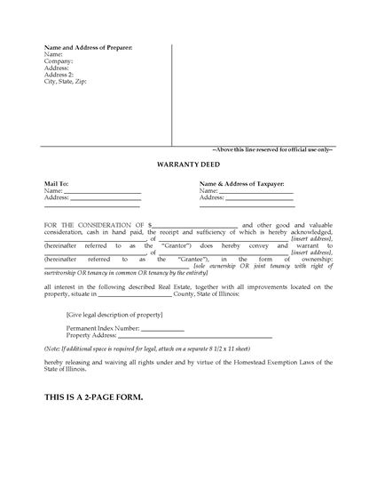 Picture of Illinois Warranty Deed