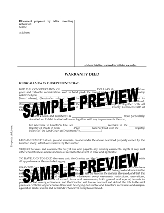 Picture of Massachusetts Warranty Deed Form