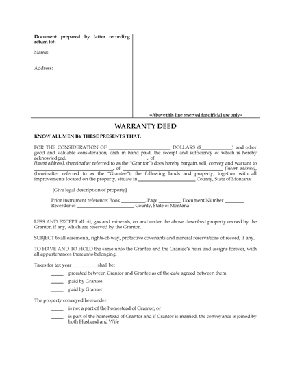 Picture of Montana Warranty Deed Form