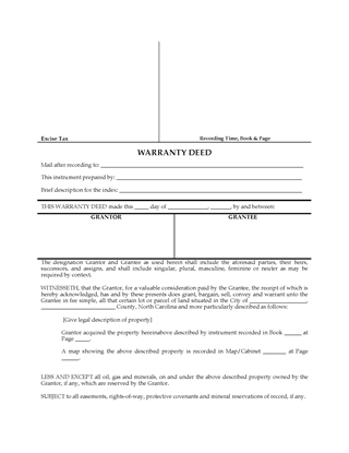 Picture of North Carolina Warranty Deed Form