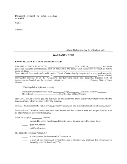 Picture of New Mexico Warranty Deed Form