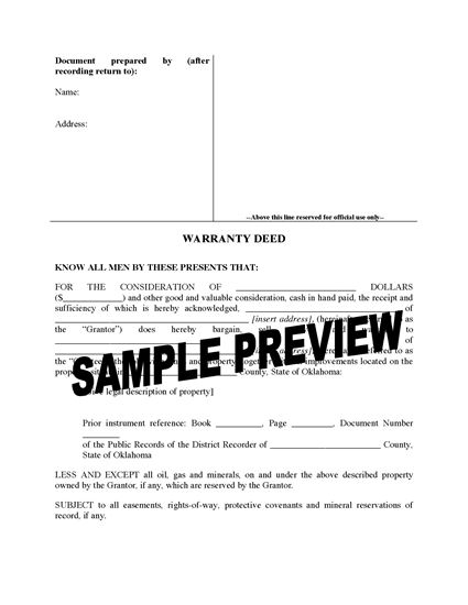 Picture of Oklahoma Warranty Deed Form