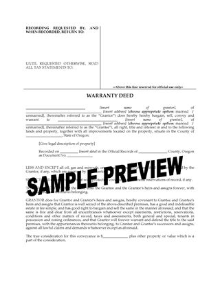 Picture of Oregon Warranty Deed Form