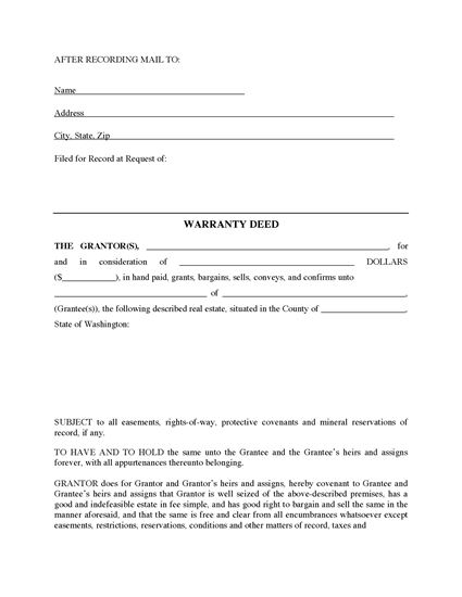 Picture of Washington Warranty Deed Form