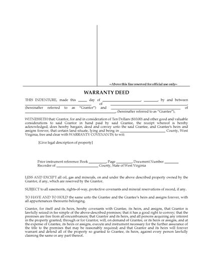 Picture of West Virginia Warranty Deed Form
