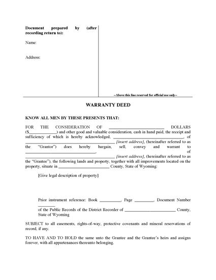 Picture of Wyoming Warranty Deed Form