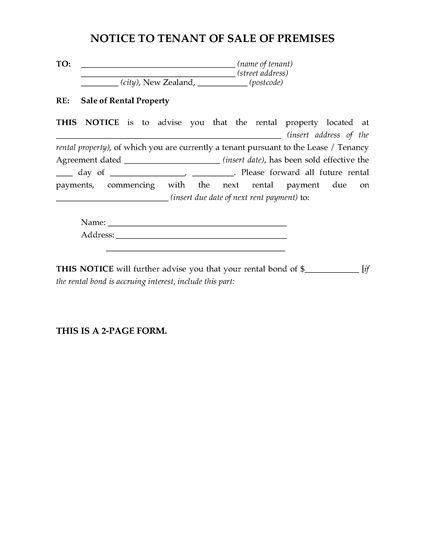 Picture of Notice to Tenant of Sale of Rental Premises | New Zealand