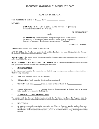 Picture of Section 85 Rollover Agreement (Oil and Gas Assets) | Canada