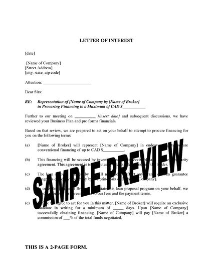 Picture of Letter of Interest / Loan Proposal from Broker