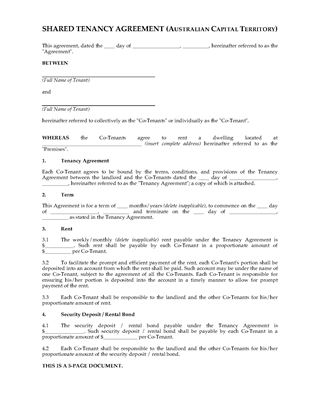 Picture of ACT Shared Tenancy Agreement