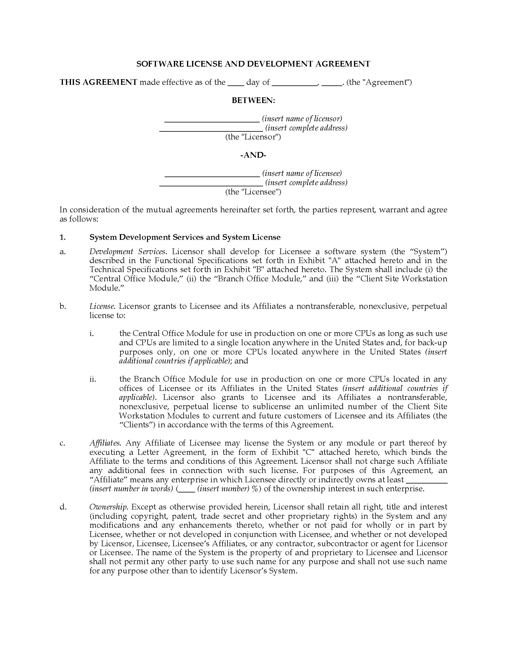 USA Software License and Development Agreement Legal Forms and