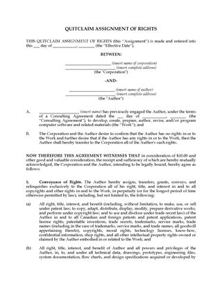 Picture of Quitclaim Assignment of Rights | Canada