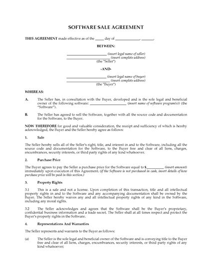 Picture of Sale Agreement for Interest in Software | USA