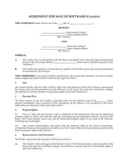 Picture of Sale Agreement for Interest in Software | Canada