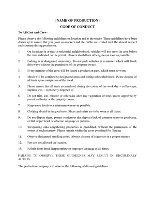 Picture of Code of Conduct for Film Crew