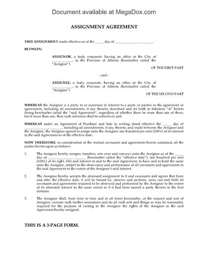 Picture of Alberta CO&O Assignment Agreement
