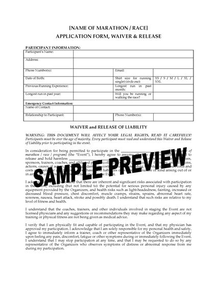 Picture of Marathon Application Form, Waiver and Release