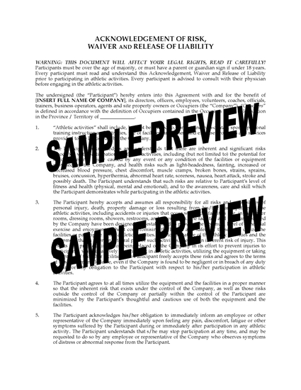 Picture of Waiver and Release for Fitness Program | Canada