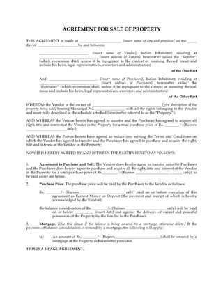 Picture of India Agreement for Sale of Property