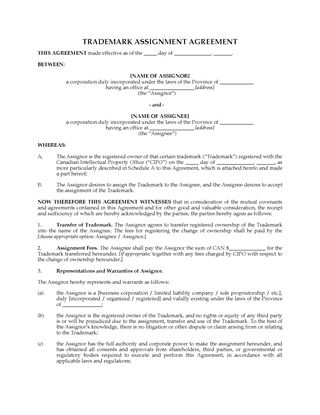 Picture of Trade Mark Assignment Agreement | Canada