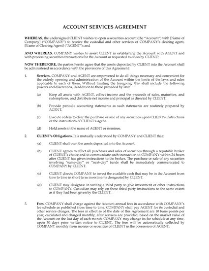 Picture of Securities Clearing Agent Account Services Agreement