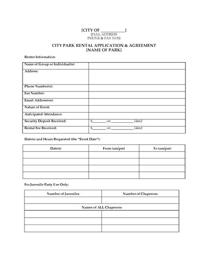 Picture of USA City Park Facility Rental Agreement