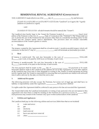 Picture of Connecticut Rental Agreement for Residential Premises