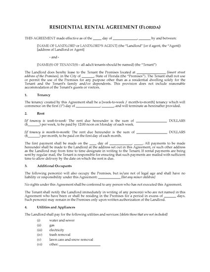 Picture of Florida Rental Agreement for Residential Premises