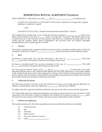 Picture of Georgia Rental Agreement for Residential Premises