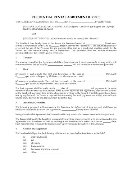 Picture of Hawaii Rental Agreement for Residential Premises