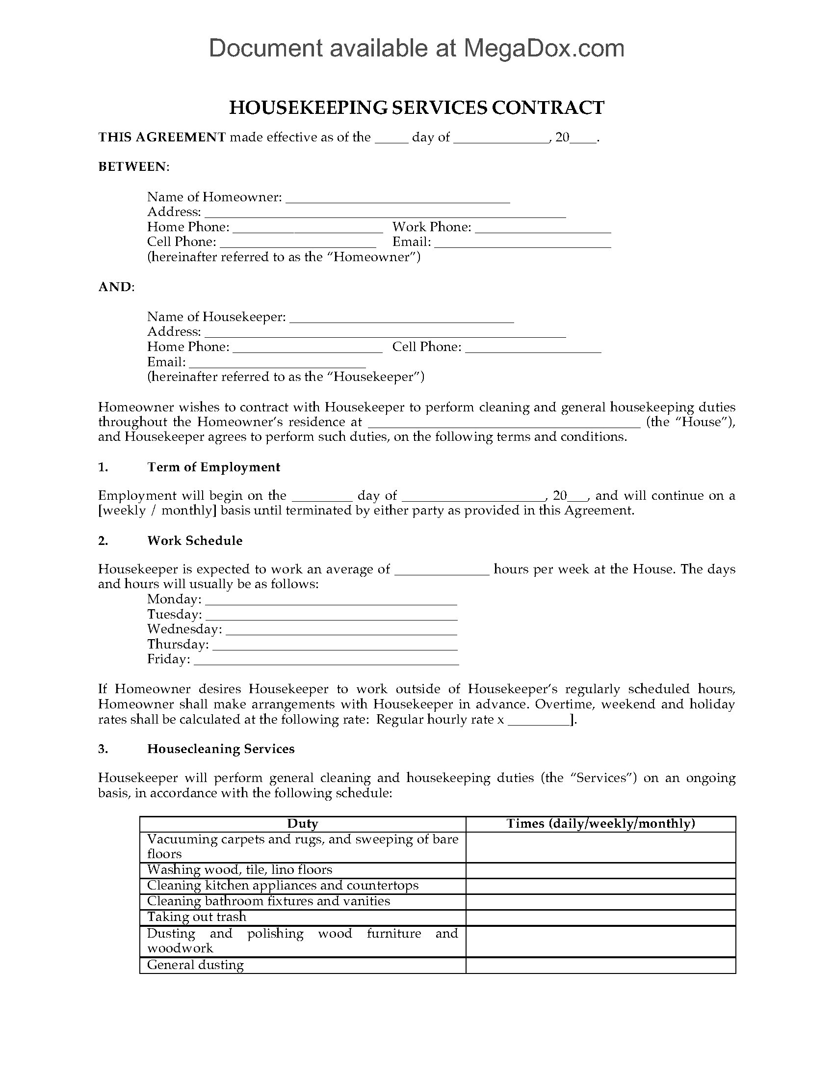 free-housekeeping-contract-template