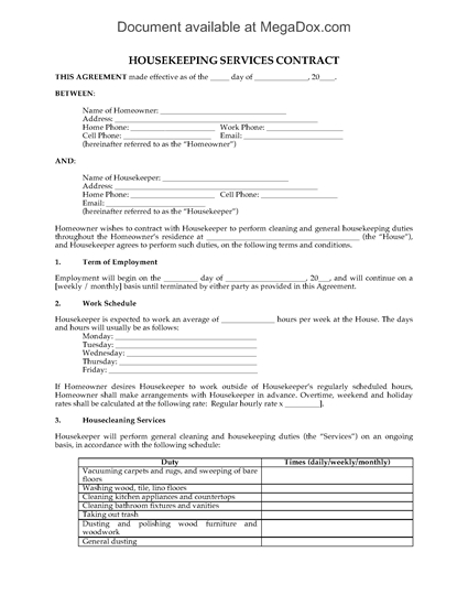 Picture of Housekeeping Services Contract