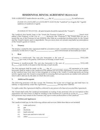 Picture of Kentucky Rental Agreement for Residential Premises
