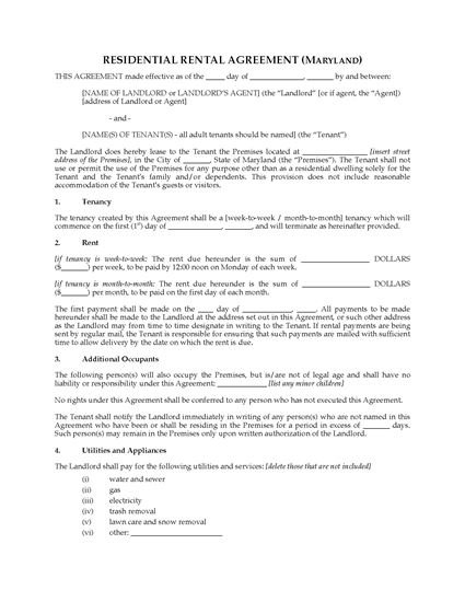 Picture of Maryland Rental Agreement for Residential Premises