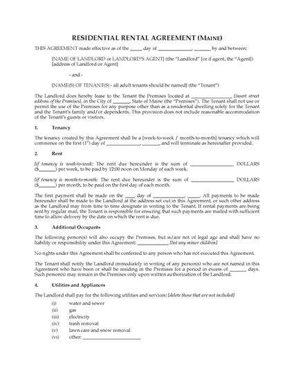 Picture of Maine Rental Agreement for Residential Premises