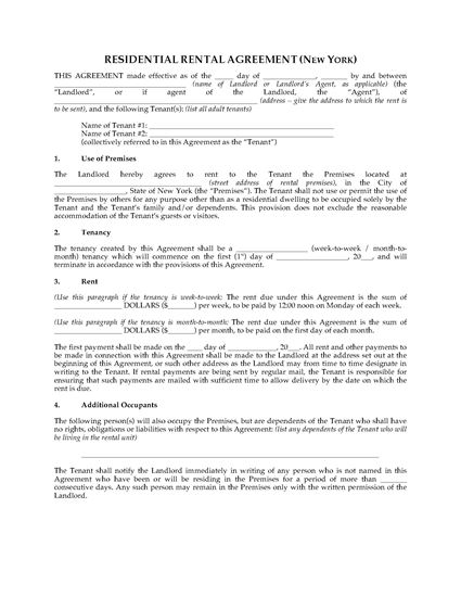 Picture of New York Rental Agreement for Residential Premises