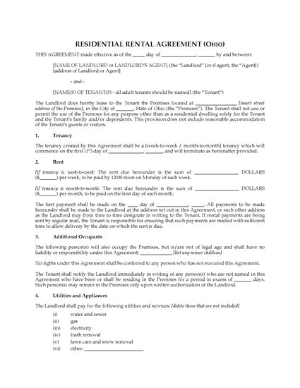 Picture of Ohio Rental Agreement for Residential Premises