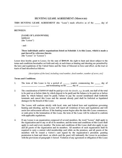 Picture of Missouri Hunting Lease Agreement