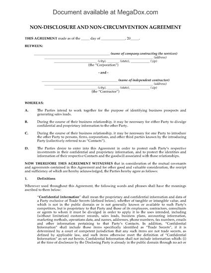 Picture of Nondisclosure and Noncircumvention Agreement for Sales Agents | USA