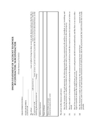 Picture of Florida Sworn Statement of Account by Contractor