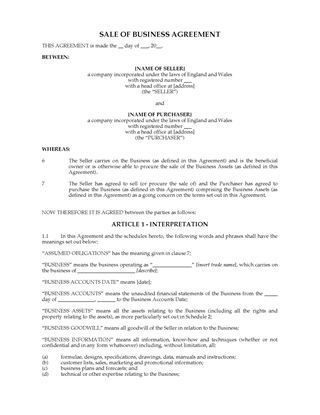 Picture of UK Sale of Business Agreement