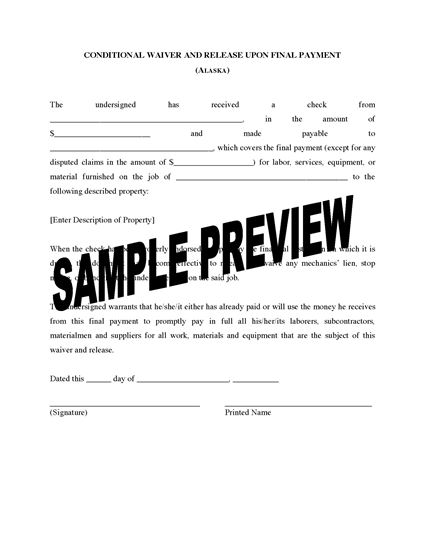 Picture of Alaska Lien Waiver and Release Forms