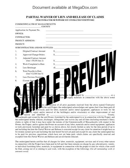 Picture of Massachusetts Lien Waiver and Release Forms Package