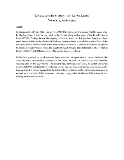 Picture of Victoria Disclosure Statement for Retail Lease